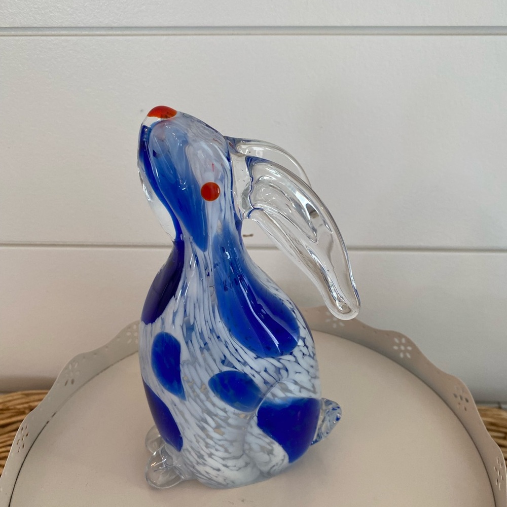 Blue Clear Solid Glass Bunny Rabbit Paperweight Decor Sculpture Figure - Picture 5 of 8
